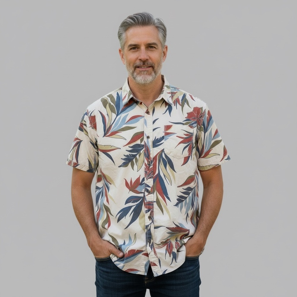 Men's Tropical Print Short Sleeve Shirt Size XL